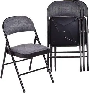 Moccha 4 Pack Folding Chairs, Stackable Fabric Commercial Chair with Metal Frame, Lightweight Portable Foldable Chairs with Padded Seat for Home Office Wedding Party Indoor Outdoor Events (Gray)