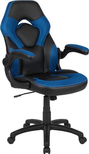 Flash Furniture X10 Gaming , Racing Office Ergonomic Computer PC Adjustable Swivel Chair with Flip-up Arms, Blue/Black LeatherSoft, Welcome to consult