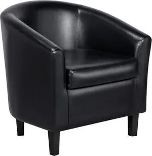 Topeakmart Faux Leather Club Chair, Modern Accent Chair and Cozy Barrel Chair with Sturdy Wood Legs for Living Room Bedroom Reception Room, Black