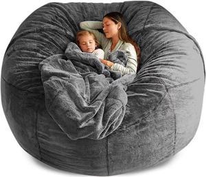 Bean Bag Chair Cover Only (No Filler) 5FT Giant Fur Bean Bag Chair for Adult Washable Ultra Soft PV Fur Lounger Couch Cover for Organizing Plush Toys or Textile Dark Grey, Welcome to consult