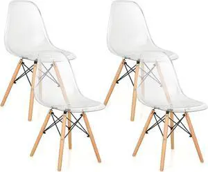 Giantex Set of 4 Dining Chairs, Clear Dining Side Chairs w/Beech Wood Legs, Shell Designer Pre Assembled Modern Mid Century Transparent Dining DSW Chairs, Plastic Kitchen Chair, Welcome to consult