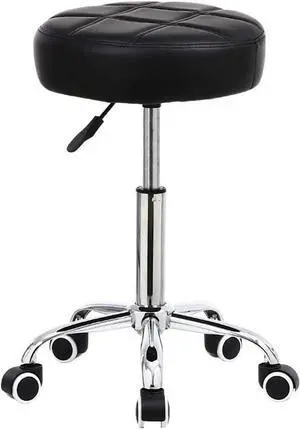 KKTONER Round Rolling Stool Chair PU Leather Height Adjustable Shop Stool Swivel Drafting Work SPA Medical Salon Stools with Wheels Office Chair Black, Welcome to consult