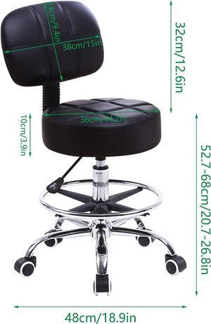 KKTONER Swivel Round Rolling Stool PU Leather with Adjustable Foot Rest Height Adjustable Task Work Drafting Chair with Back(Black), Welcome to consult