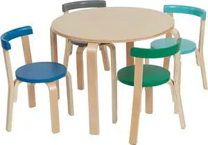 ECR4Kids Bentwood Round Table and Curved Back Chair Set, Kids Furniture, Contemporary, 5-Piece, Welcome to consult