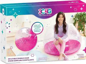 Three Cheers for Girls by Make It Real - Pink Glitter Confetti Chairs - Inflatable Lounge Chair for Kids - Comfortable & Portable Blow Up Chair Perfect for Outdoors, Bedrooms, Game Room, Dorms & More!