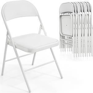 VINGLI Folding Chairs with Padded Seats, Metal Frame with Pu Leather Seat & Back, Capacity 350 lbs, White, Set of 10