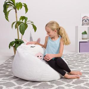 Posh Creations Cute Soft and Comfy Bean Bag Chair for Kids, Large, Animal - White Unicorn, Welcome to consult