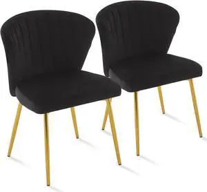 ANOUR Dining Chairs Set of 2, Modern Velvet Accent Kitchen Chairs, Upholstered Side Chair with Golden Metal Legs for Dining Room, Living Room, Vanity, Patio (Black, 2 Pack), Welcome to consult