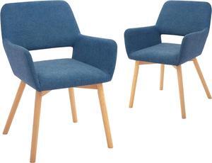 CangLong Fabric Cushion Leisure Modern Living Dining Room Accent Arm Chairs Club Guest with Solid Wood Legs, Set of 2, Blue, Welcome to consult