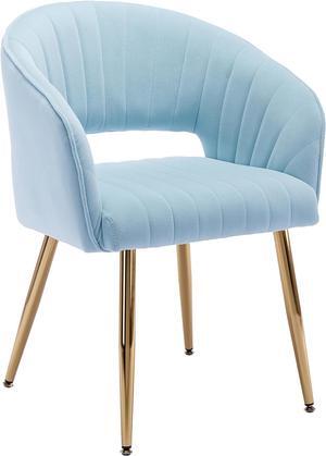 KCC Modern Velvet Desk Chair Accent Armchair Upholstered Tufted Chairs Dining Chairs, Tufted Vanity Chairs Side Chairs with Gold Metal Legs for Dinging Room Living Room Restaurant, 1 PC & Baby Blue
