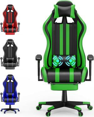 Soontrans Green Gaming Chair With FootrestRacing Ergonomic Massage Gaming Chairs For Adults Work In OfficeHeight Adjustable Gamer Chair360 Swivel Computer ChairPC Game ChairReclining Silla Gamer
