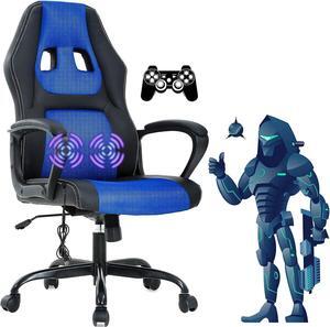 Gaming Chair Massage Office Chair Ergonomic Video Game Chairs Adjustable Reclining Computer Chair with Lumbar Support Armrest Headrest Task Rolling Swivel Chair Game Chair for Adult Teen, Blue