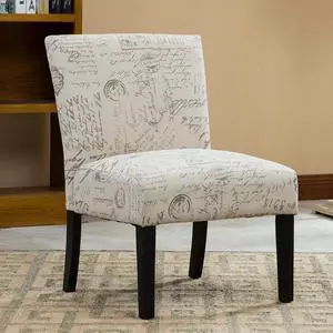 Roundhill Furniture Botticelli Fabric Armless Contemporary Accent Chair, Script Print