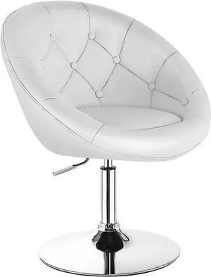 Giantex Swivel Round Vanity Chair, Height Adjustable with Back for Barber's Shop, Bar, Modern Living Room Makeup Beauty Accent Tilt Chair, White