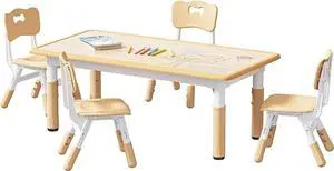 Brelley Kids Table and 4 Chairs Set, Height Adjustable Toddler Table and Chair Set, Graffiti Desktop, Non-Slip Legs, Max 300lbs, Children Multi-Activity Table for Ages 2-8