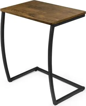 SRIWATANA Side Table, End Table, Vintage C-Shaped Couch Table for Sofa Laptop Coffee Snack, Walnut, Welcome to consult
