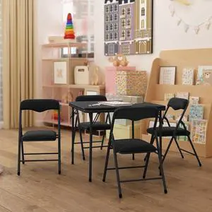 HBCY Creations 5 Piece Kid's Folding Table and Chairs Set - Black Design - Lightweight & Portable - Safety Lock Feature - Seating for 4, Welcome to consult