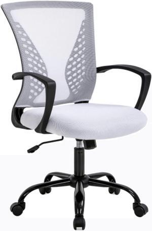 Home Office Chair Ergonomic Desk Chair Mesh Computer Chair with Lumbar Support&Armrest,Adjustable Mid Back Task Chair Executive Modern Rolling Swivel Chair for Students Teens Adults,White