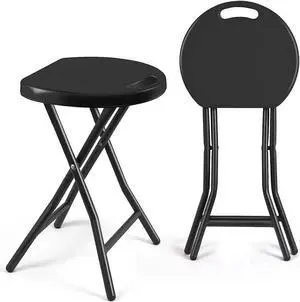 Portable Folding Stool 18.1 inch Set of 2 Heavy Duty Stool chair Metal and Plastic Foldable Stool for Adults Kitchen Garden Bathroom Collapsible Round portable stool,440lbs Capacity,Black