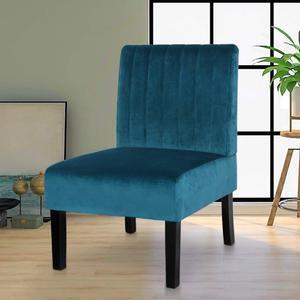 STHOUYN Mordern Velvet Armless Accent Chair Sofa Decorative Slipper Chair Vanity Chair for Bedroom Desk, Corner Side Chair Living Room Furniture Blue