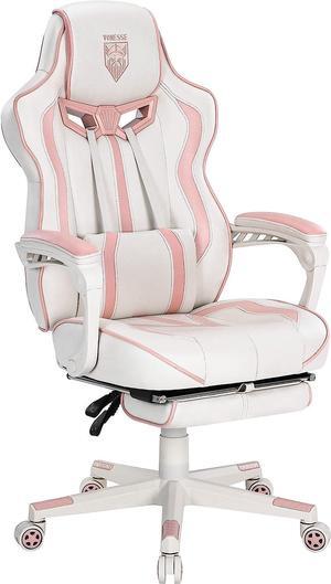 Vonesse Pink Gaming Chair Gaming Chairs for Adults PC Game Chair for Girls Racing Style Reclining Computer Chair with Footrest Office Swivel Ergonomic Gaming Computer Chair with Massage High Back