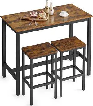 VASAGLE Bar Table Set, with 2 Bar Stools, Dining table set, Kitchen Counter with Bar Chairs, Industrial, Living Room, Party Room, Rustic Brown and Black ULBT15X