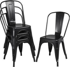 Topeakmart Metal Dining Chairs Set of 4 Black High Back Industrial Chairs Indoor/Outdoor Chic Dining Bistro Cafe Side Barstool Bar Chair Coffee Chair, Welcome to consult