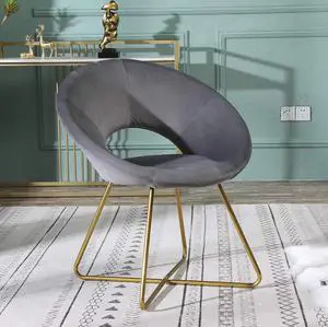 Roundhill Furniture Slatina Silky Velvet Upholstered Accent Chair with Gold Tone Finished Base, 25D x 28W x 31.5H in, Gray, Welcome to consult