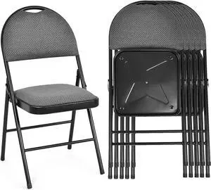 ARLIME 6 PCS Folding Chairs w/Padded Seats, Padded Folding Chair w/Handle Hole, Upholstered Seat, Steel Frame, Folding Chair for Home, Church, School, Office, Wedding Party, Courtyard Use, Grey