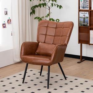 MFFM Leather Armchair, Modern Accent Chair High Back, Living Room Chairs with Metal Legs and Soft Padded, Sofa Chairs for Home Office,Bedroom,Dining Room (Brown-1pc), Welcome to consult