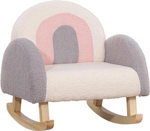 Dripex Childrens Rocking Chair, Upholstered Child Rocker, Kids Rocking Armchair with Solid Wood Legs, Kid Sofa Chair for Nursery, Playroom, Bedroom and Living Room (Pink)