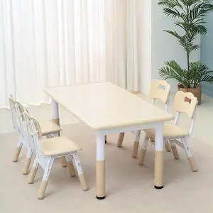JONUTATO Table And Chair Set, Height-Adjustable Desk with 4 Seats for Toddler/Kids/Girls & Boys Age 2-10, Scrub-table Desktop Study Daycare, Classroom, Home, Welcome to consult