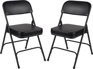 OEF Furnishings 2 Pack Vinyl Upholstered 2" Cushion Folding Chair, Black, Welcome to consult