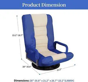 ZENY Swivel Gaming Chair 360 Degree Multipurpose Floor Chair with Armrest, Adjustable 5 Positions Folding Lazy Sofa Lounger Chairs for TV, Reading, Playing Video Games