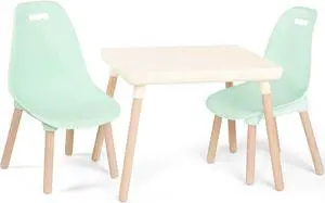 B. toys- B. spaces- Table and Chair Set- Furniture For Toddlers- 1 Craft Table & 2 Chairs- Natural Wooden Legs- Mint- 3 years +