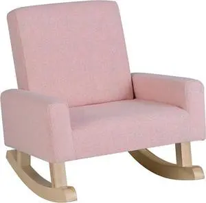 Costzon Kids Sofa, Toddler Rocking Chair with Solid Wood Frame, Linen Fabric, Anti-Tipping Design, Children Furniture Armchair for Kids Room, Nursery, Playroom, Preschool, Gift for Boys Girls (Pink)