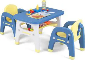 Costzon Kids Table and Chair Set w/Montessori Toys, Kids Activity Table w/Storage Shelf, Building Blocks, Cute Dinosaur Shape Chair, Easy to Clean, Preschool, Kindergarten (Table and 2 Chairs)