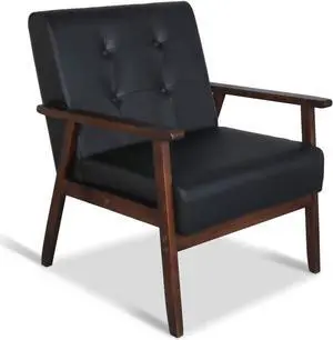 JIASTING Mid-Century Retro Modern Accent Chair Wooden Arm Upholstered Tufted Back Lounge Chairs Seat Size 24.4" 18.3" (Deep) (Square Leg Black), Welcome to consult