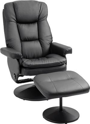 HOMCOM Recliner and Ottoman with Wrapped Base, Swivel PU Leather Reclining Chair with Footrest for Living Room, Bedroom and Home Office, Black, Welcome to consult