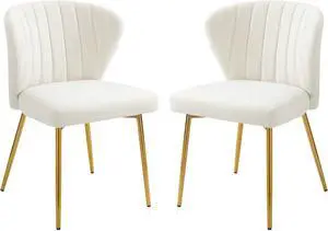 Nrizc Velvet Dining Chairs Set of 2, Modern Dining Chair with Golden Metal Legs, White Upholstered Dining Side Chairs for Dining Room, Kitchen, Living Room
