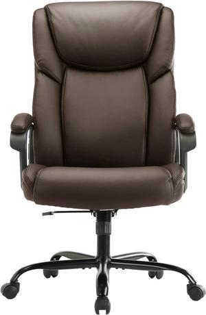 ZUNMOS Home Office Executive Desk High Back Computer Adjustable Height and Swivel Task Lumbar Head Support Chair, Leather Brown