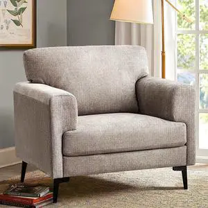 CDCASA Accent Chair, Linen Fabric Oversized Mid Century Modern Chair Set of 1, Comfy Upholstered Armchair Reading Accent Chairs Sofa Chairs for Bedroom Living Room, Light Brown