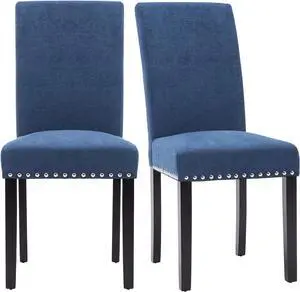 NOBPEINT Dining Chair Upholstered Fabric Dining Chairs with Copper Nails,Set of 2,Blue, Welcome to consult