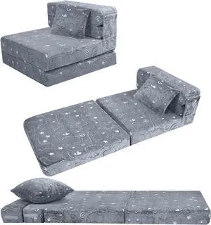 MeMoreCool Kids Floor Mattress Glow in The Dark, Convertible Sofa Couch, Folding Futon Chair Bed Sleeper for Baby Playroom (Glowing Dinosaur)