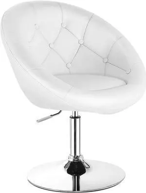 COSTWAY Vanity Chair, Contemporary Height Adjustable Makeup Chair with Chrome Frame, Tufted Round-Back, Modern Swivel Accent Chair for Lounge, Pub, Bar, White
