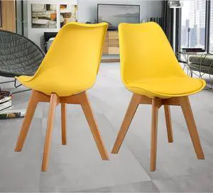 NOBPEINT Mid Century Modern Kitchen and Dining Room Chair, Set of 2 (Vitality Yellow)