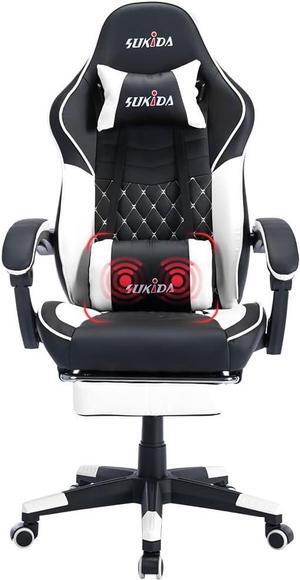 SUKIDA Ergonomic Video Gamer Chairs - Gaming Computer Chair Game Chair for Adults Massage Lumbar Support Swivel Leg Rest Height Adjustable Headrest Backrest White, Welcome to consult