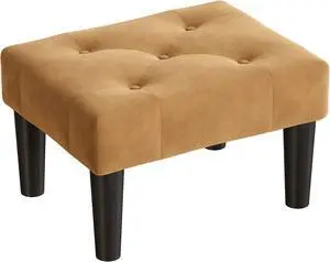 Small Footstool Ottoman, Velvet Wooden Foot Stool Ottoman with Wood Legs, Rectangle Ottoman Chair, Sofa Footrest Extra Seating for Living Room Entryway Office (Coffee), Welcome to consult