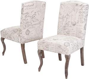 Christopher Knight Home CKH Crown Top French Script Fabric Dining Chairs, 2-Pcs Set, Beige / Script, Welcome to consult