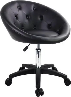 FURWOO Rolling Vanity Chair with Wheels for Makeup Room Height Adjustable Swivel Chair Living Room Lounge Chair Black, Welcome to consult